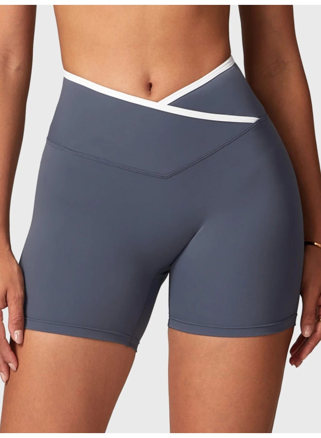 High-waisted Cross-waistband Shorts Naked-feel Peach Lifting Shorts Women's Outerwear Fitness Pants Sports Outdoor Yoga Wear Yiwu
