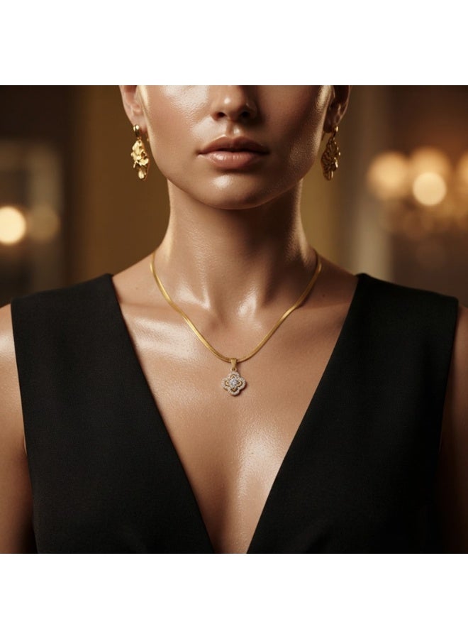 Julia Store 18K Gold Plated Stainless Steel Aesthetic Exquisite Luxury Elegant Dainty Cute Trendy High-End Hypoallergic Four Leaves Love Lucky Flower Herringbone Snake Chain Necklace Jewelry Gift For Women - Image 5