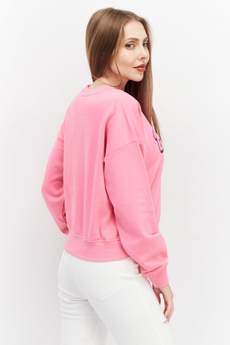 Barbie Women Crew Neck Long Sleeve Graphic Printed Sweatshirt, Pink - Image 2