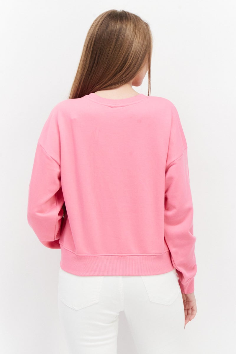 Barbie Women Crew Neck Long Sleeve Graphic Printed Sweatshirt, Pink - Image 4