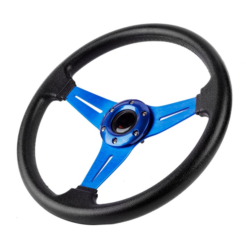 MOMO Universal Steering Wheel Blue PU Leather Grip Vibration Isolation Lightweight Aluminum - Racing Wheel for Sport Car Driving Drift Racing - Image 3