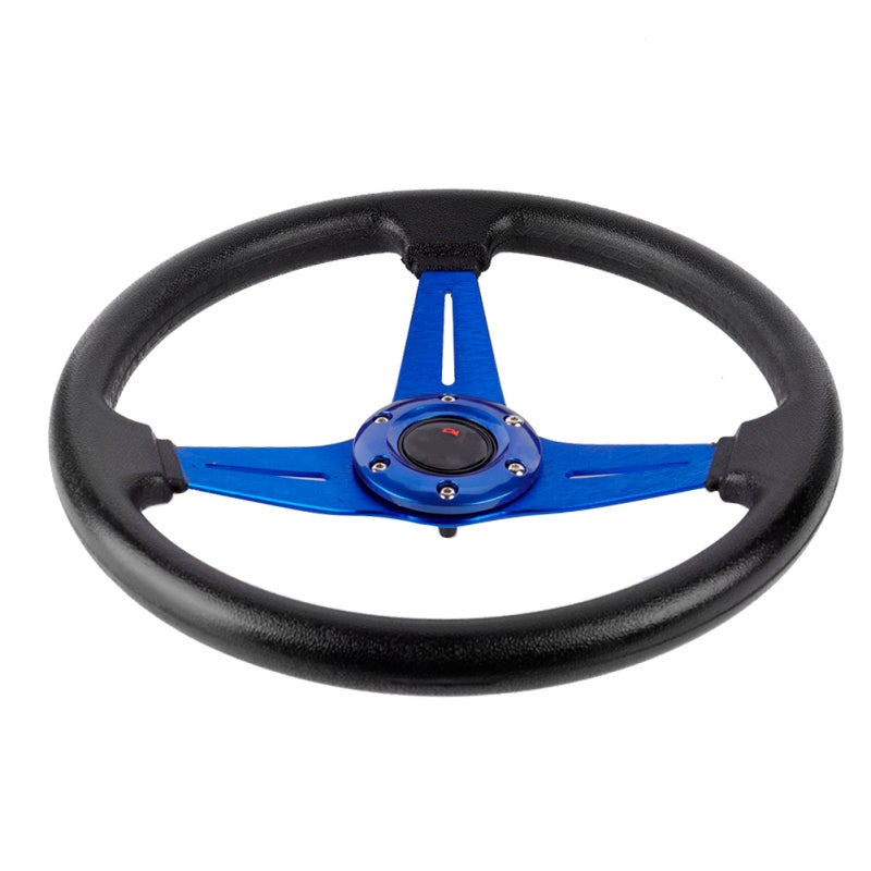 MOMO Universal Steering Wheel Blue PU Leather Grip Vibration Isolation Lightweight Aluminum - Racing Wheel for Sport Car Driving Drift Racing - Image 4