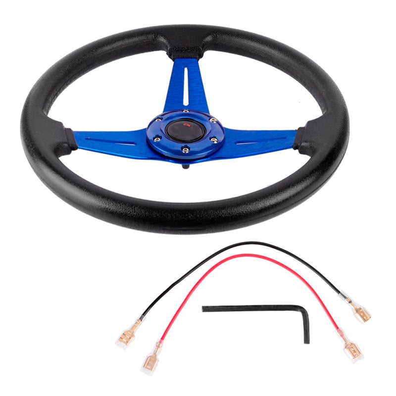 MOMO Universal Steering Wheel Blue PU Leather Grip Vibration Isolation Lightweight Aluminum - Racing Wheel for Sport Car Driving Drift Racing - Image 1