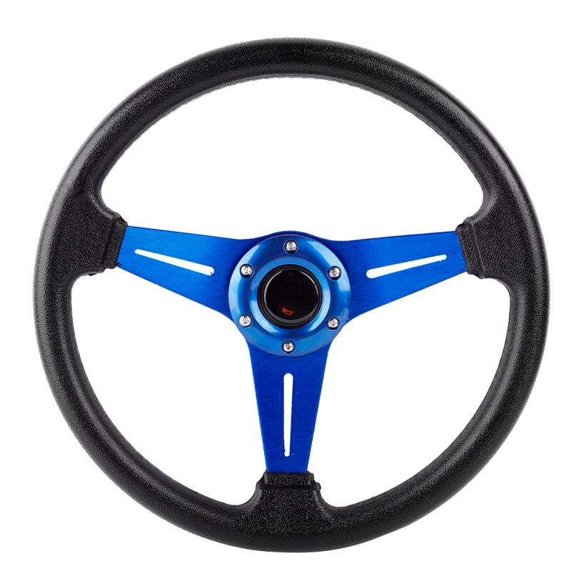 MOMO Universal Steering Wheel Blue PU Leather Grip Vibration Isolation Lightweight Aluminum - Racing Wheel for Sport Car Driving Drift Racing - Image 2