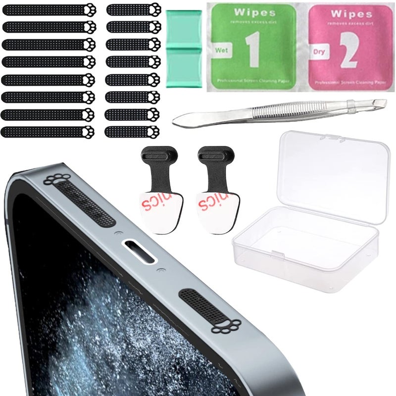 ZOTIMO Metal Mesh Anti Dust Proof Adhesive Net Sticker with Tweezers, Long and Short Speaker Dustproof Cover with Cleaning Kit Protects(16Pack 8short + 8long)(PAW+ 2 C-Type Plug, Black) - Image 1