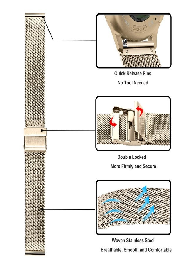 TRUMiRR Band for Garmin Vivomove HR/Venu Sq 2, 20mm Mesh Stainless Steel Watchband Bright Gold Strap for Garmin Vivoactive 6 5 3 / Vivomove 3 Luxe Style/Venu Sq/Venu 2 Plus - Image 3