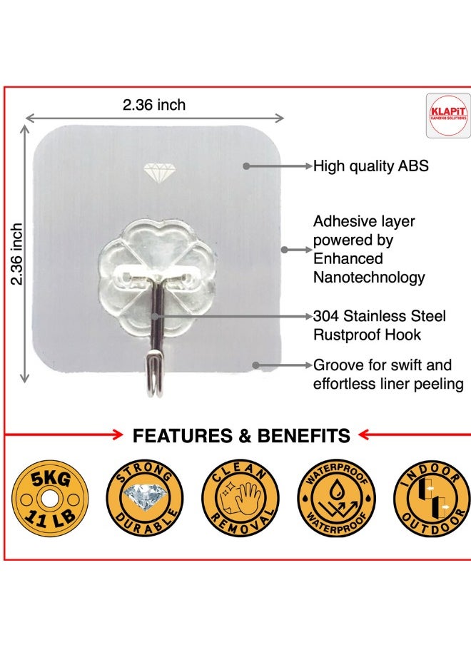 KLAPiT KLAPiT Super Hook Heavy Duty Adhesive, Holds 11 Pounds or 5Kg Weight, Waterproof and Damage Free for Wall, Tile, Wood, Stone, Glass, Metal, Made of Steel (Clear, 4 pc)  - Image 3