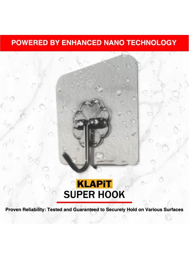 KLAPiT KLAPiT Super Hook Heavy Duty Adhesive, Holds 11 Pounds or 5Kg Weight, Waterproof and Damage Free for Wall, Tile, Wood, Stone, Glass, Metal, Made of Steel (Clear, 4 pc)  - Image 2