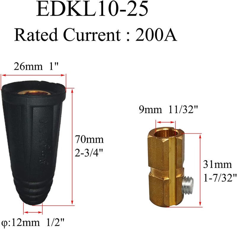 RIVERWELD TIG Welding Cable Panel Connector Socket EDKL10-25 200Amp with Black Color Dinse-Style Quick Fitting Pack of 2 - Image 5