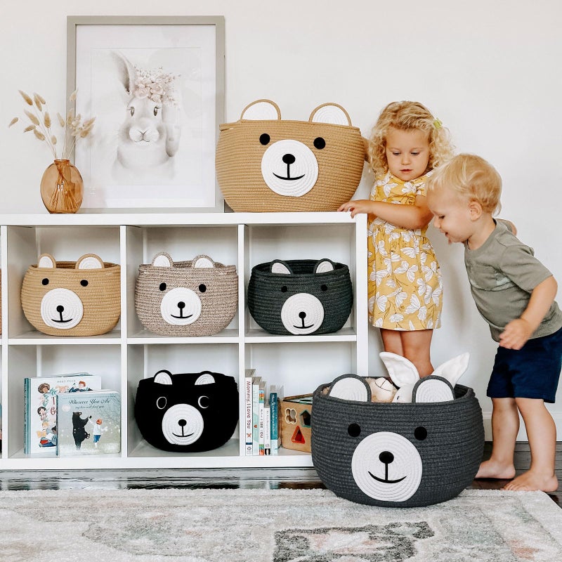 CherryNow Baby Basket for Nursery, Bear Gift Baskets for Kids, Baby Shower Basket with Handles, Small Cute Animal Baskets, Light Brown, 10.5"D x 8.5"H - Image 3