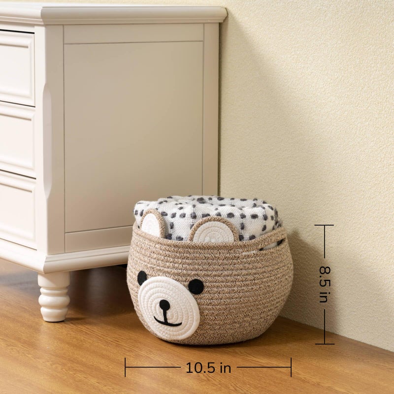 CherryNow Baby Basket for Nursery, Bear Gift Baskets for Kids, Baby Shower Basket with Handles, Small Cute Animal Baskets, Light Brown, 10.5"D x 8.5"H - Image 4