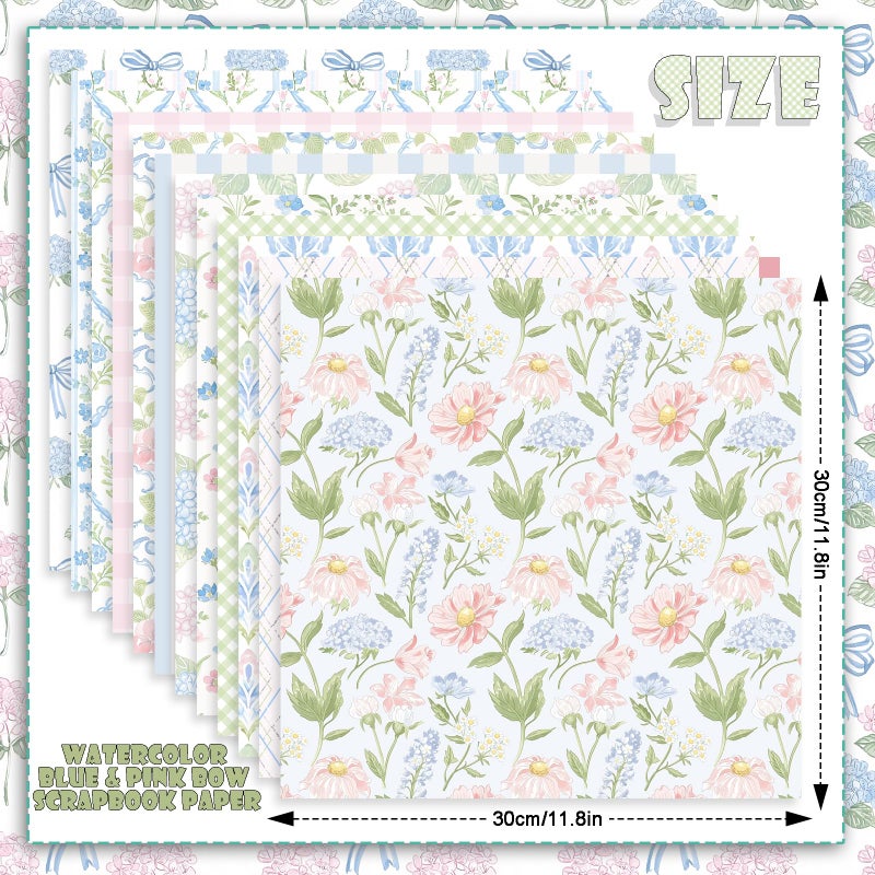 Fabllewavi 24 Sheets Watercolor Hydrangea Scrapbook Paper, Pastel Floral Patterns Decorative Craft Paper Folded Flat for Christmas Birthday Baby Shower Card Making Photo Album Decor, 12'' x 12'' - Image 2