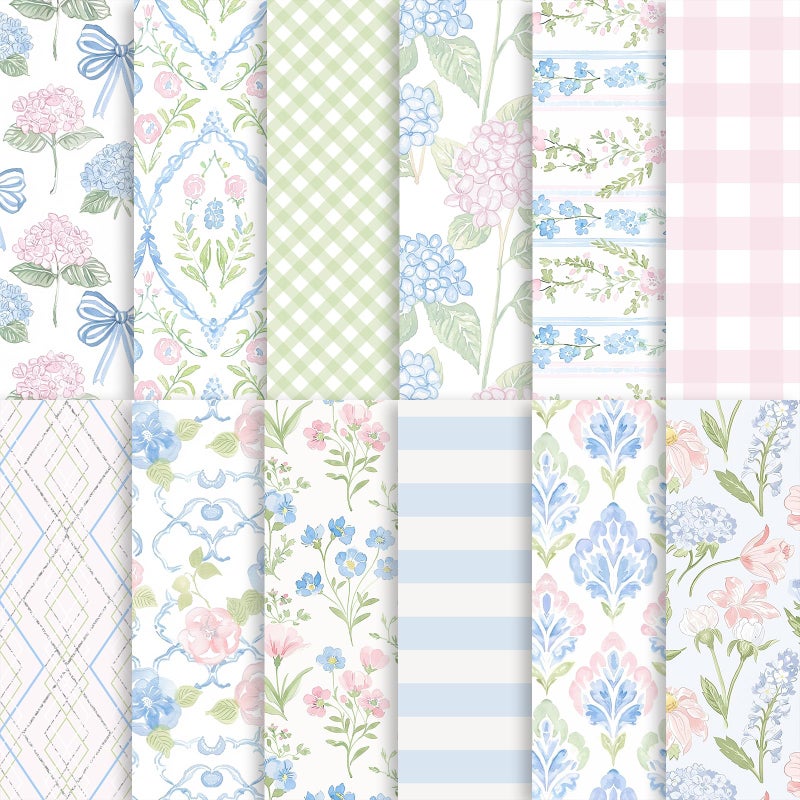 Fabllewavi 24 Sheets Watercolor Hydrangea Scrapbook Paper, Pastel Floral Patterns Decorative Craft Paper Folded Flat for Christmas Birthday Baby Shower Card Making Photo Album Decor, 12'' x 12'' - Image 1