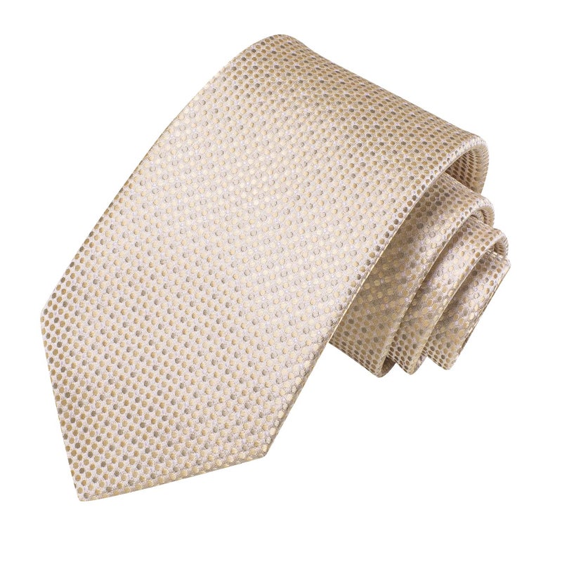Hi-Tie Mens Plaid Ties Classic Paisley Necktie with Handkerchief Cufflinks Set Business Stripe Tie,Champagne Dot - Image 4