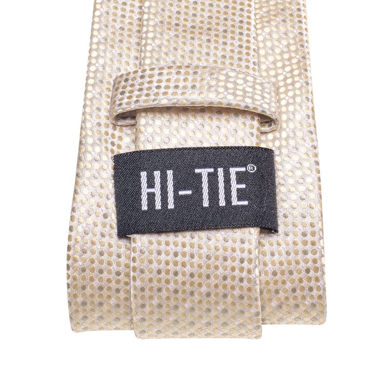 Hi-Tie Mens Plaid Ties Classic Paisley Necktie with Handkerchief Cufflinks Set Business Stripe Tie,Champagne Dot - Image 5
