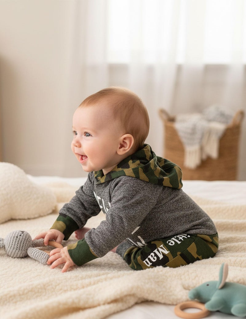 Fommy Baby boy clothes 0-3 months baby boy clothes New to The Crew Letter Print Hoodies+Camouflage Long Pants Camo 2PCS Outfits Set - Image 4