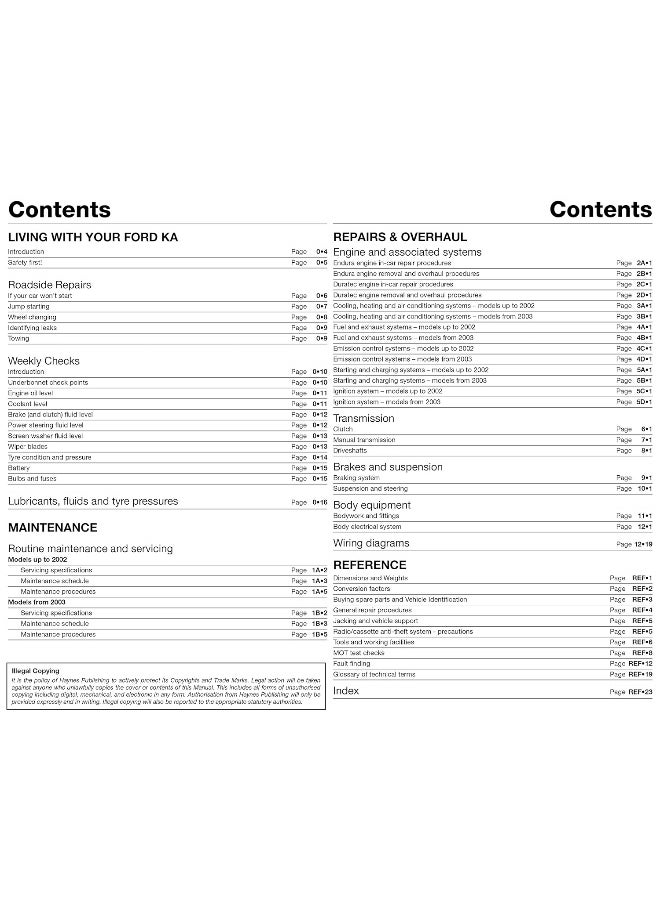 Ford Ka (96 - 08) Haynes Repair Manual  - Image 3