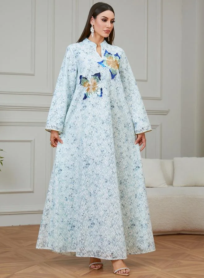 Take Two Light Blue Floral Sequined Jalabiya