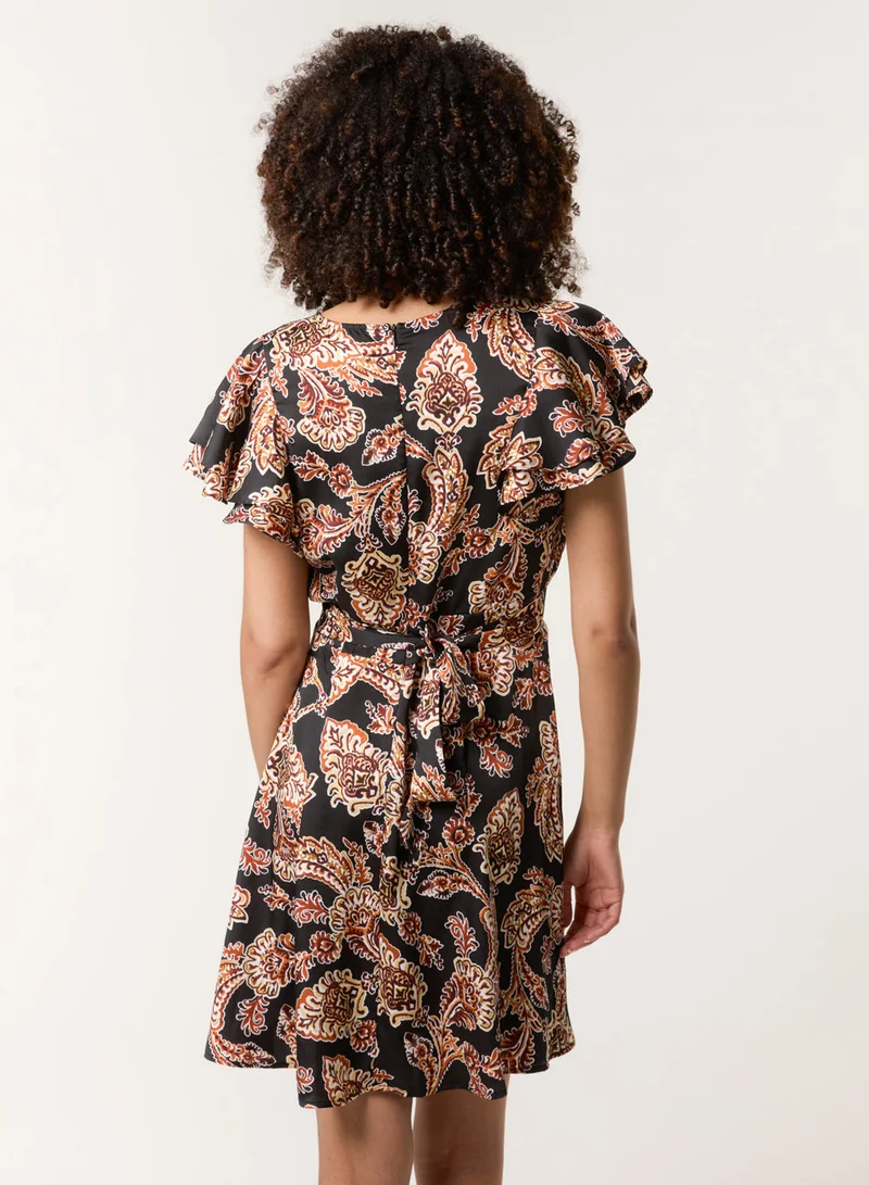 Blue Vanilla Paisley Frill Sleeve Mini Dress