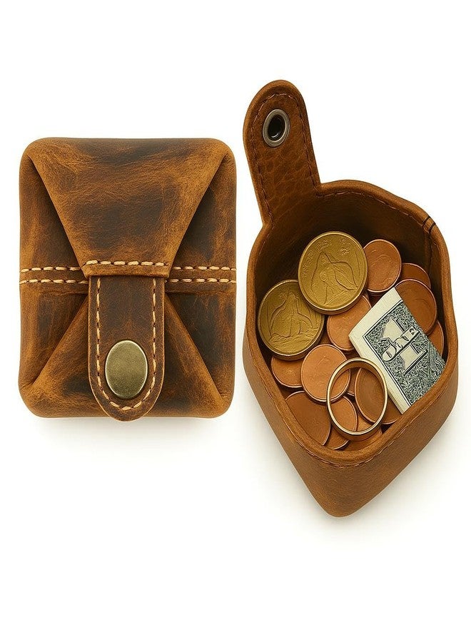 LEATHER TOWN Leather Coin Pouch - Compact Change Holder and Mini Pocket Wallet for Men & Women (Antique Brown) - Image 1