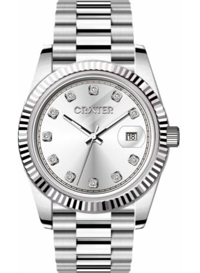 كريتر  ساعة كريتر (CRATER) للرجال – تصميم ملكي فاخر من الستانلس ستيل، مينا كلاسيكي مع عرض التاريخ، مقاومة للماء – تشمل علبة الماركة (فضي /فضي ). - Image 1