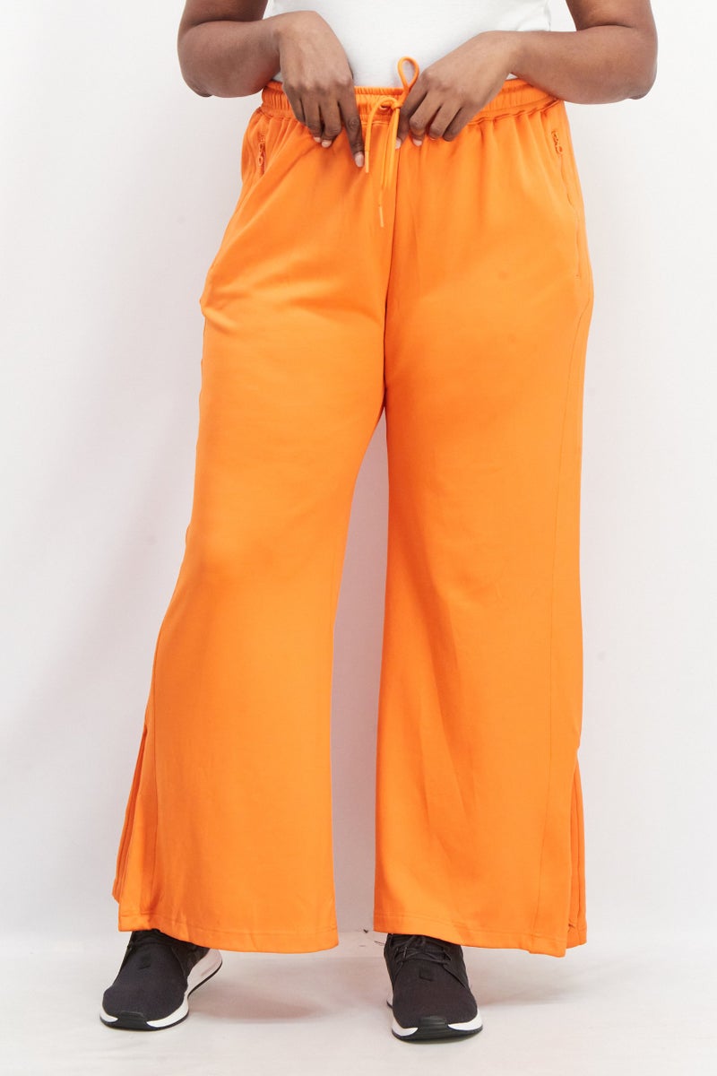 TRIBE OF 6 Women Regular Fit High Waist Wide Leg Track Pants, Orange - Image 1