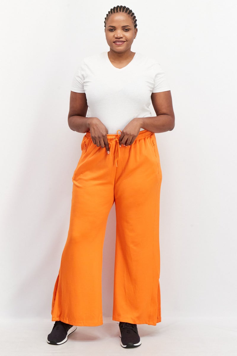 TRIBE OF 6 Women Regular Fit High Waist Wide Leg Track Pants, Orange - Image 4
