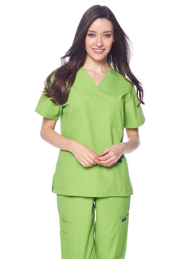 Dagacci Scrubs Medical Uniform Women and Man Scrubs Set Medical Scrubs Top and Pants, Apple Green, XXS - Image 4