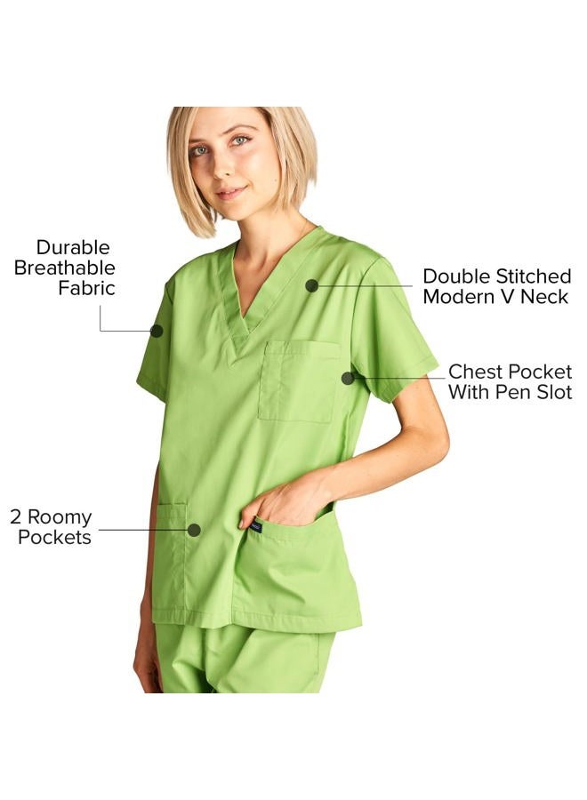 Dagacci Scrubs Medical Uniform Women and Man Scrubs Set Medical Scrubs Top and Pants, Apple Green, XXS - Image 5