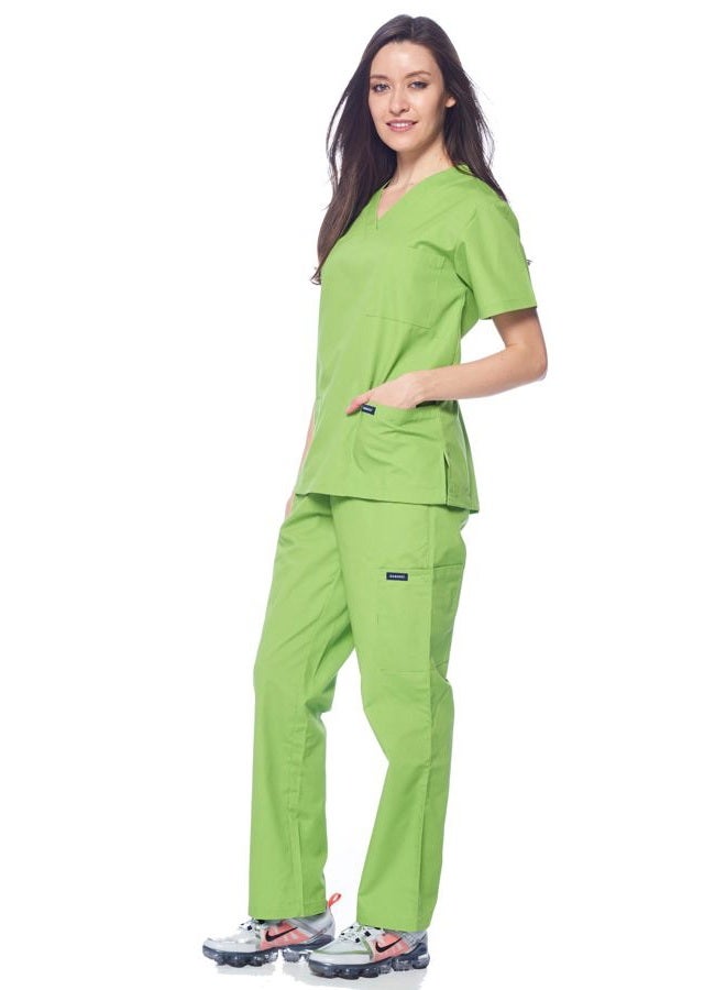 Dagacci Scrubs Medical Uniform Women and Man Scrubs Set Medical Scrubs Top and Pants, Apple Green, XXS - Image 3