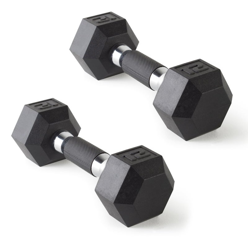 CAP Barbell 12 LB Rubber Coated Hex Dumbbell Hand Weight with Padded Grip - Pair | Comfort Grip - Image 1