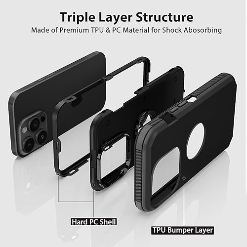 Jiunai for iPhone 15 Pro Max Case Heavy Duty Drop Protection Screenless Dual Layer Shockproof Sports Rugged Bumper Dust Proof Cell Phone Case for iPhone 15 Pro Max 6.7'' 2023 Released - Black - Image 3