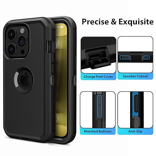 Jiunai for iPhone 15 Pro Max Case Heavy Duty Drop Protection Screenless Dual Layer Shockproof Sports Rugged Bumper Dust Proof Cell Phone Case for iPhone 15 Pro Max 6.7'' 2023 Released - Black - Image 5