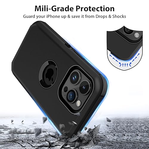Jiunai for iPhone 15 Pro Max Case Heavy Duty Drop Protection Screenless Dual Layer Shockproof Sports Rugged Bumper Dust Proof Cell Phone Case for iPhone 15 Pro Max 6.7'' 2023 Released - Black - Image 2