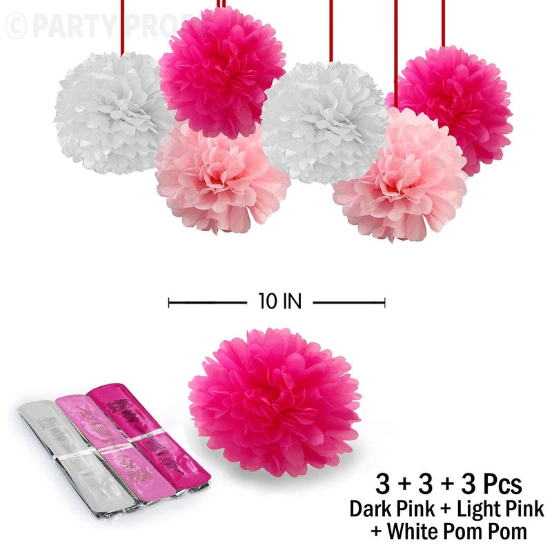 Party Propz Pom Pom For Birthday Decoration - 9Pcs Birthday Decorations Items For Girls | 1st Birthday Decoration Girl | Birthday Decor | Pom Pom Birthday Decoration | Birthday Girl Decoration Items | Birthday Decoration Items For Girls** - Image 2