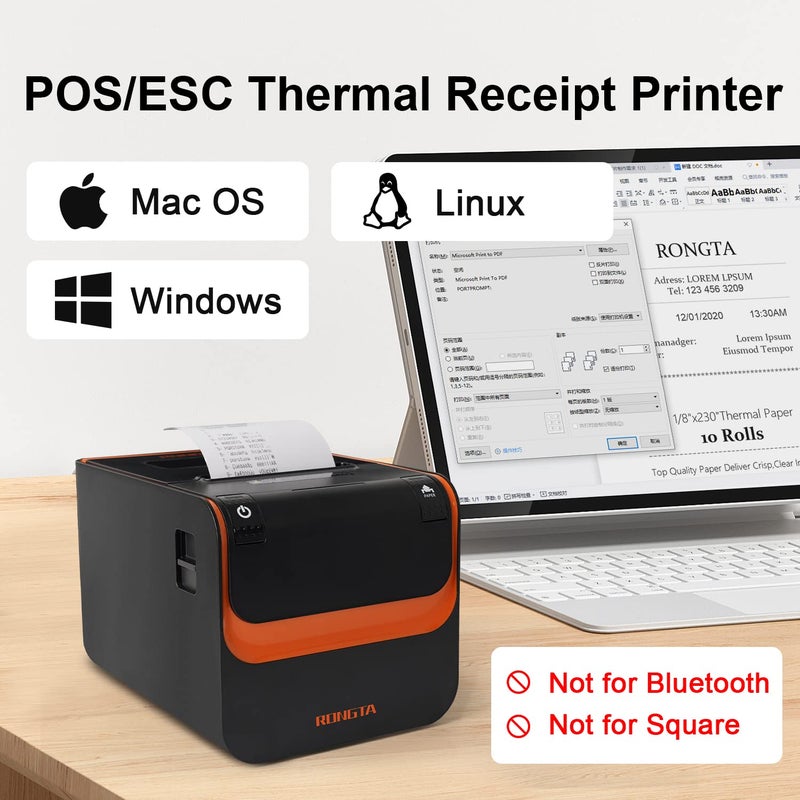 Rongta POS Printer, 80mm Direct Thermal Receipt Printers with Auto Cutter, USB Serial Ethernet Interface, Support Windows/Mac/Linux Cash Drawer, Restaurant Kitchen Printer for ESC/POS (RP332) - Image 2
