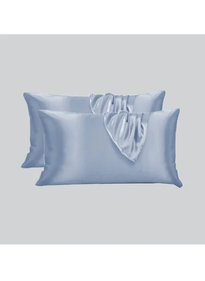 Donetella Satin Pillowcases 2-Pcs Soft And Silky Pillow Cover For Hair And Skin Care With Envelope Closure (Without Pillow Insert),Grey Blue