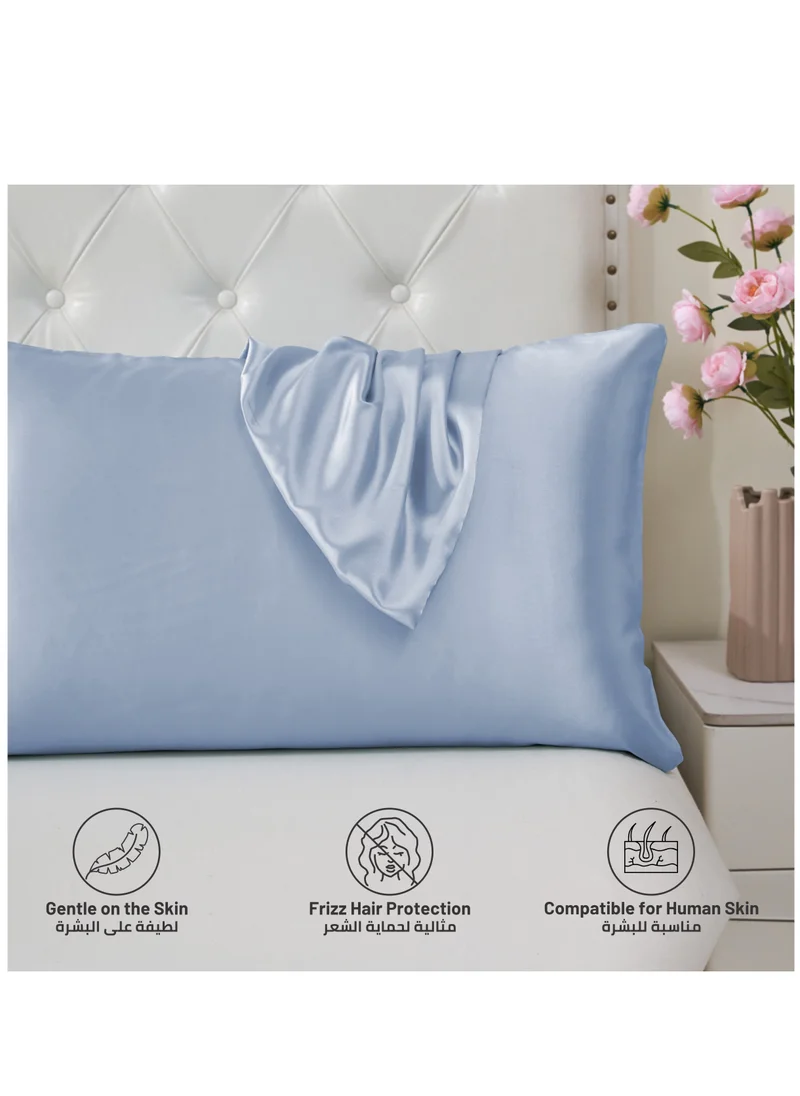 Donetella Satin Pillowcases 2-Pcs Soft And Silky Pillow Cover For Hair And Skin Care With Envelope Closure (Without Pillow Insert),Grey Blue