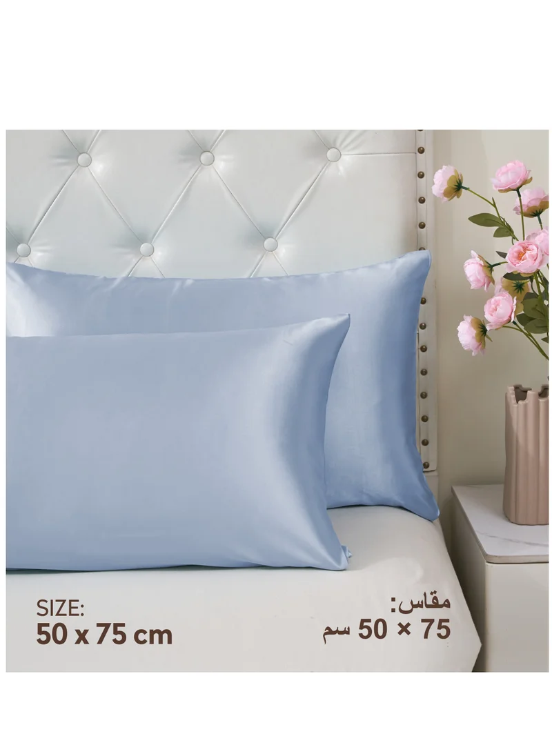 Donetella Satin Pillowcases 2-Pcs Soft And Silky Pillow Cover For Hair And Skin Care With Envelope Closure (Without Pillow Insert),Grey Blue