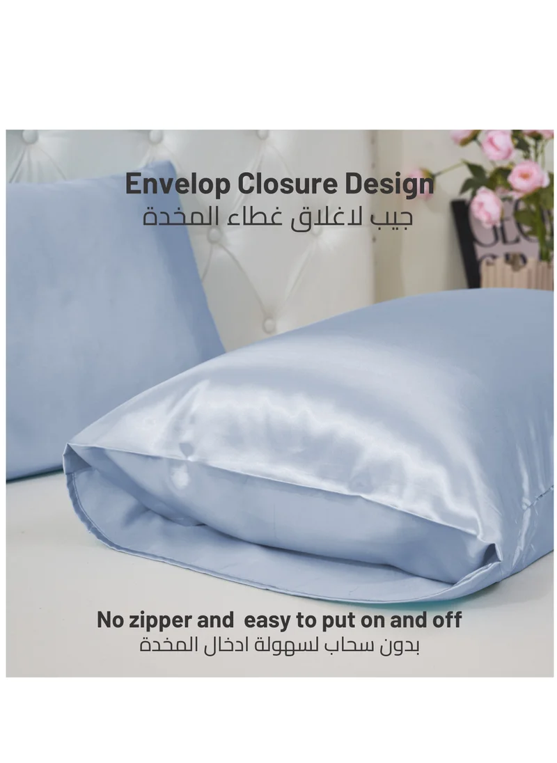 Donetella Satin Pillowcases 2-Pcs Soft And Silky Pillow Cover For Hair And Skin Care With Envelope Closure (Without Pillow Insert),Grey Blue