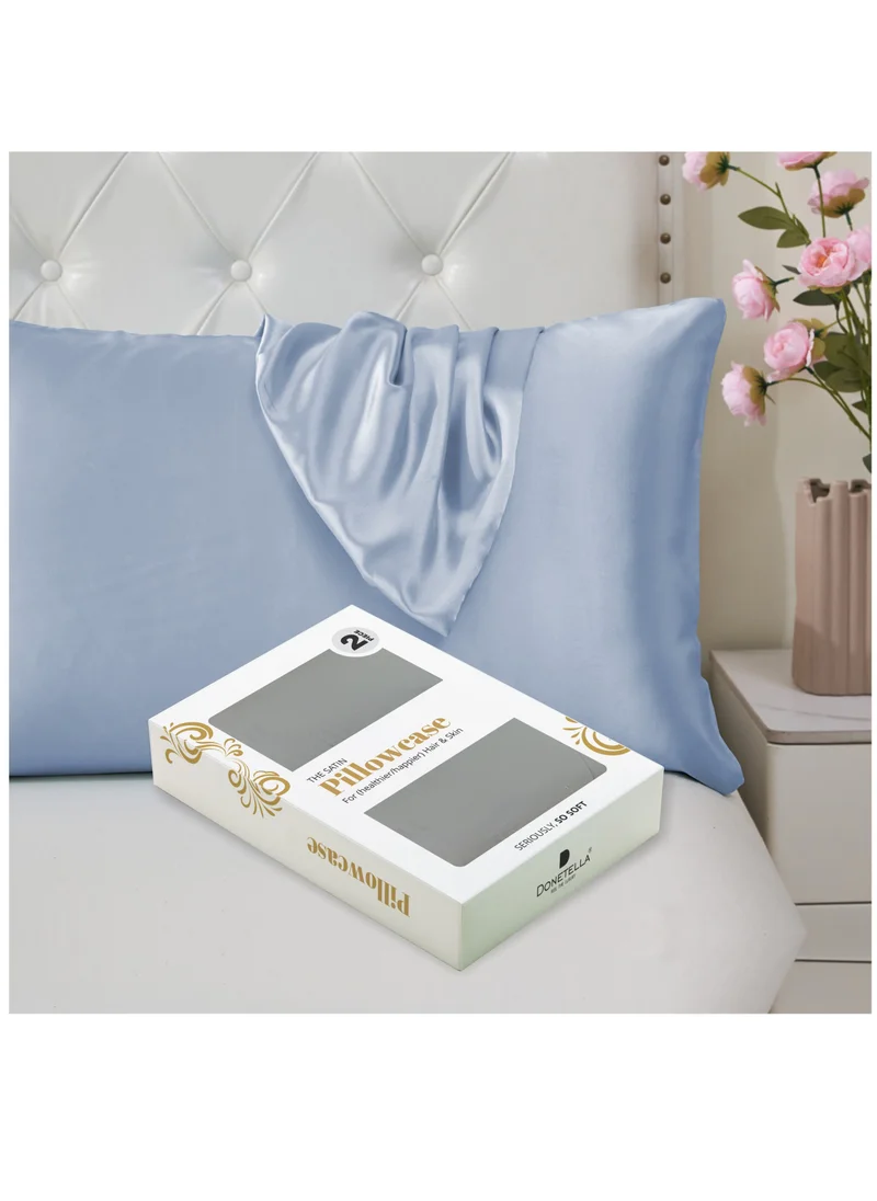 Donetella Satin Pillowcases 2-Pcs Soft And Silky Pillow Cover For Hair And Skin Care With Envelope Closure (Without Pillow Insert),Grey Blue