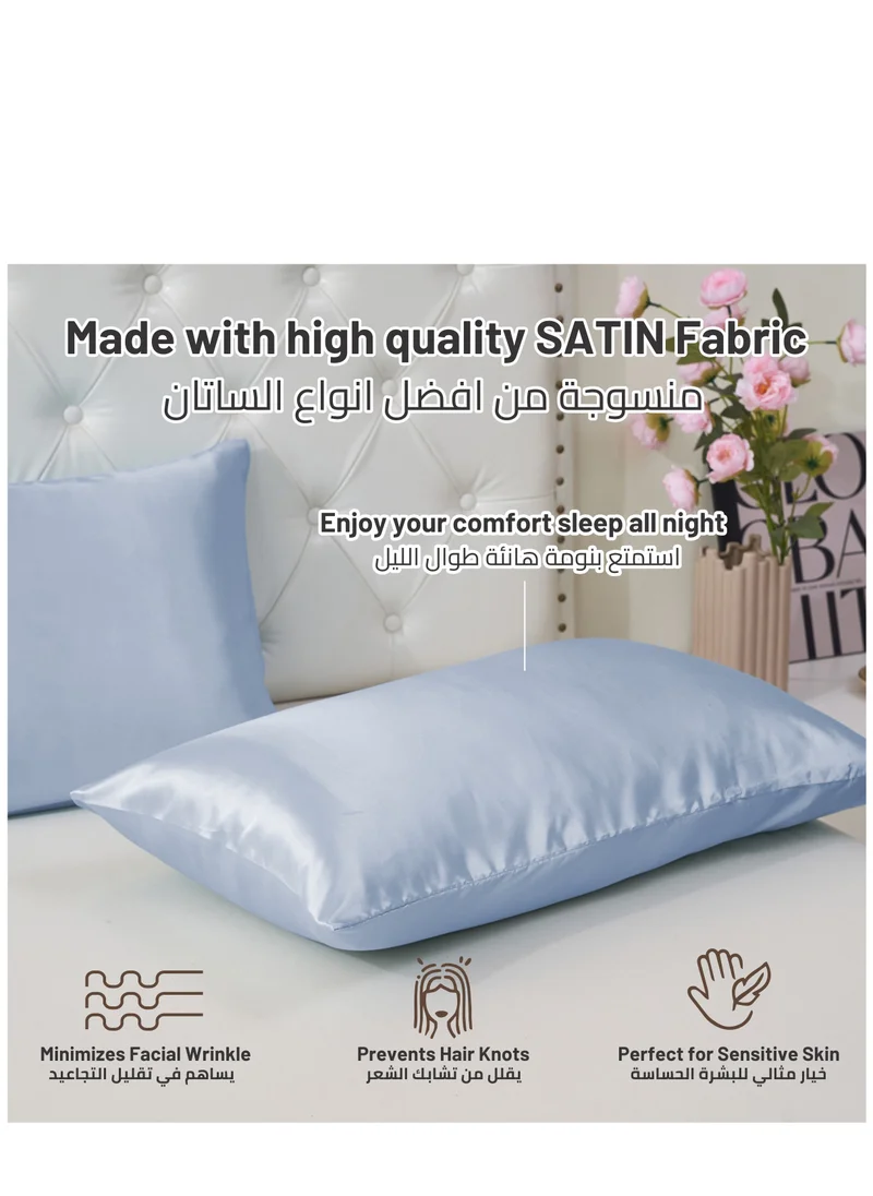 Donetella Satin Pillowcases 2-Pcs Soft And Silky Pillow Cover For Hair And Skin Care With Envelope Closure (Without Pillow Insert),Grey Blue