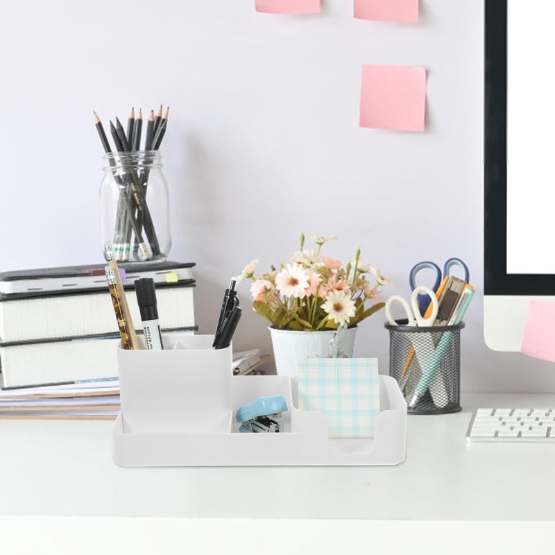 White Multifunctional Desk Organizer with Compartments - Image 5