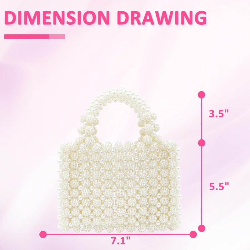 QTKJ QTKJ Women Pearl Purse,Pearl Clutch, Evening Bags, Square Artificial Pearl Clutch, White Purse for Party Wedding Travel(White)  - Image 2