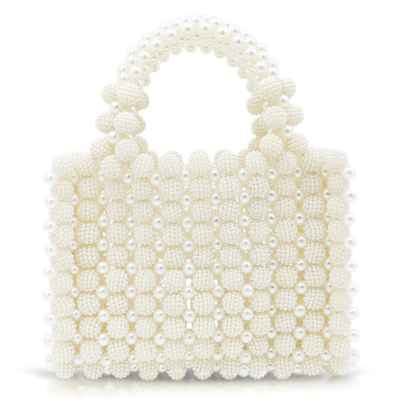 QTKJ QTKJ Women Pearl Purse,Pearl Clutch, Evening Bags, Square Artificial Pearl Clutch, White Purse for Party Wedding Travel(White)  - Image 1