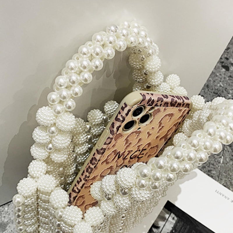 QTKJ QTKJ Women Pearl Purse,Pearl Clutch, Evening Bags, Square Artificial Pearl Clutch, White Purse for Party Wedding Travel(White)  - Image 3