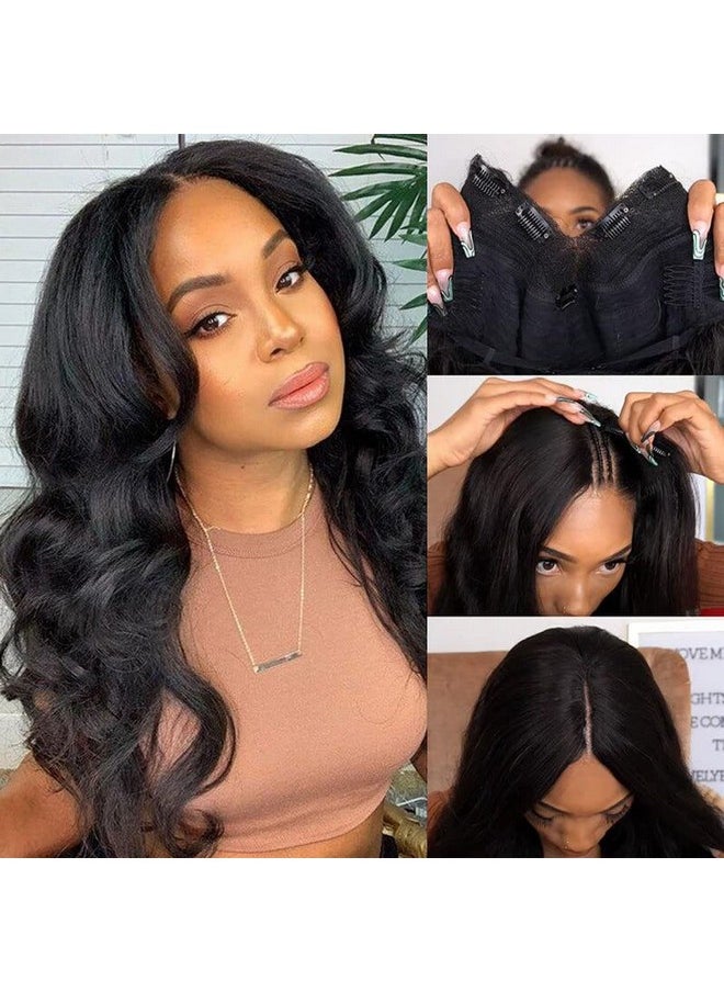 Aisaide - V Part Wig Body Wave U Part Wig Upgrade Half Wigs For Black Women Long Wavy Wig Synthetic V Part Wig U Part Wig Clip In Hair Extensions No Leave Out V Shape Wig 24Inch 1B - Image 1