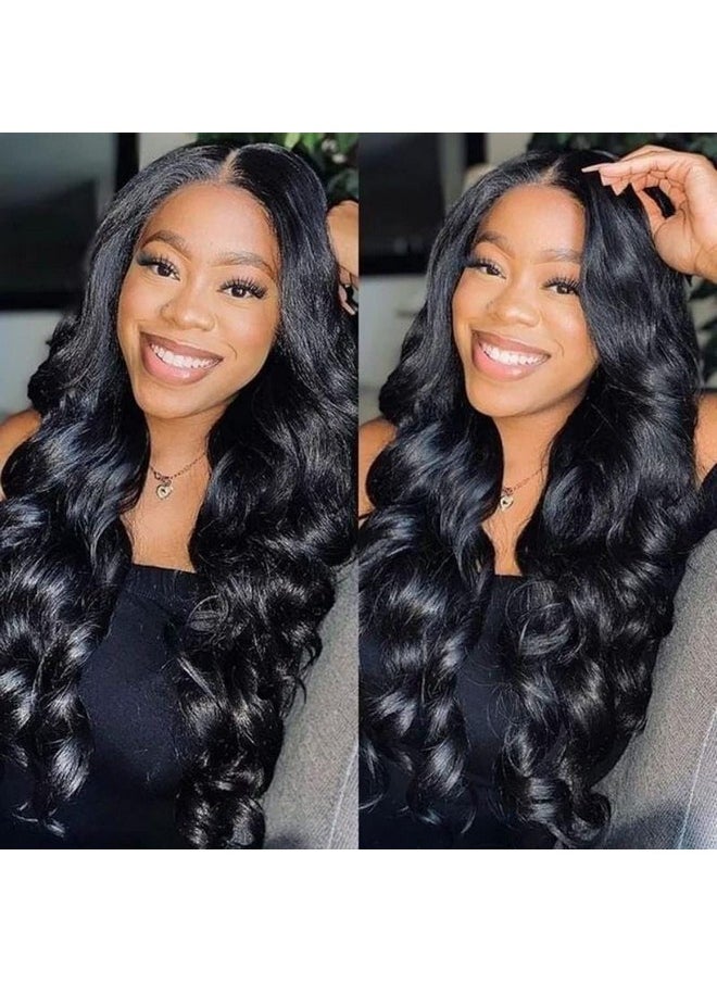 Aisaide - V Part Wig Body Wave U Part Wig Upgrade Half Wigs For Black Women Long Wavy Wig Synthetic V Part Wig U Part Wig Clip In Hair Extensions No Leave Out V Shape Wig 24Inch 1B - Image 1