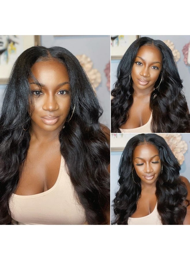 Aisaide - V Part Wig Body Wave U Part Wig Upgrade Half Wigs For Black Women Long Wavy Wig Synthetic V Part Wig U Part Wig Clip In Hair Extensions No Leave Out V Shape Wig 24Inch 1B - Image 1