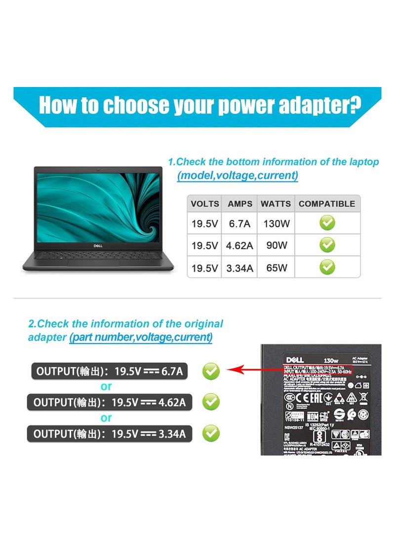 Max Power - 130W 19.5V 6.7A 7.4mm Tip AC Adapter Laptop Charger for Dell Inspiron 15 7559 N7110 N5110 Precision M20 M60 M70 M90 M2400,Dell XPS 15 L502X 17 L702X,PA-4E DA130PE1-00 JU012 CM161 Power Supply Cord - Image 1